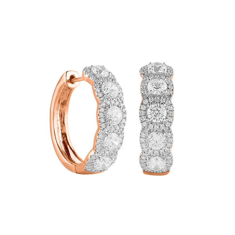 2 CT. T.W. Diamond Frame Five Stone Hoop Earrings in 10K Rose Gold