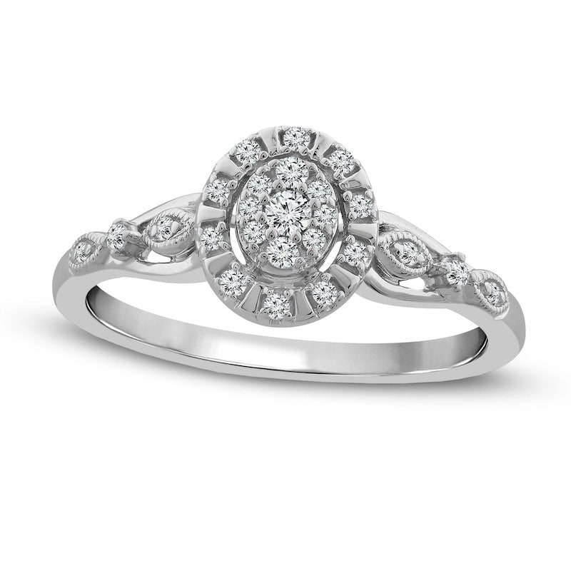 0.17 CT. T.W. Composite Oval Natural Diamond Frame Antique Vintage-Style Promise Ring in Solid 10K White Gold