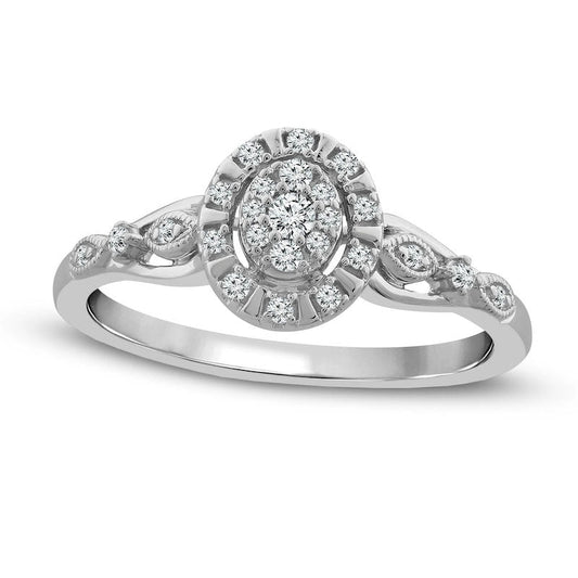 0.17 CT. T.W. Composite Oval Natural Diamond Frame Antique Vintage-Style Promise Ring in Solid 10K White Gold