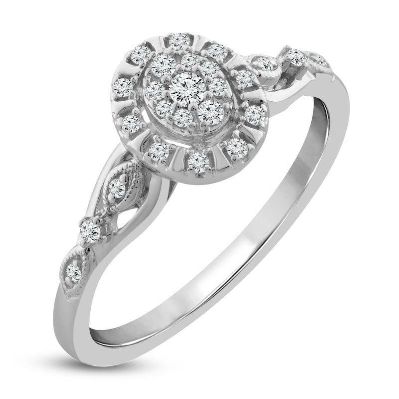 0.17 CT. T.W. Composite Oval Natural Diamond Frame Antique Vintage-Style Promise Ring in Solid 10K White Gold