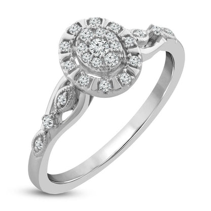 0.17 CT. T.W. Composite Oval Natural Diamond Frame Antique Vintage-Style Promise Ring in Solid 10K White Gold