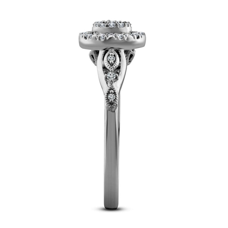 0.17 CT. T.W. Composite Oval Natural Diamond Frame Antique Vintage-Style Promise Ring in Solid 10K White Gold