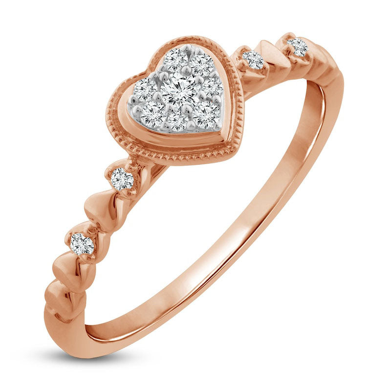 0.13 CT. T.W. Composite Heart Natural Diamond Antique Vintage-Style Promise Ring in Solid 10K Rose Gold