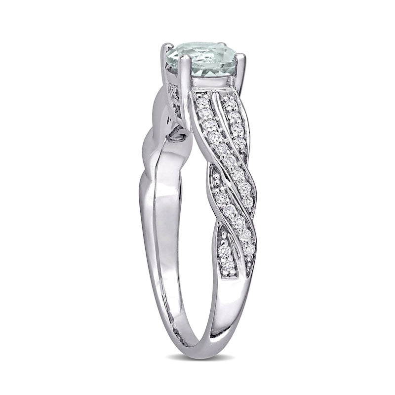 6.0mm Aquamarine and 0.25 CT. T.W. Natural Diamond Twist Shank Ring in Solid 14K White Gold