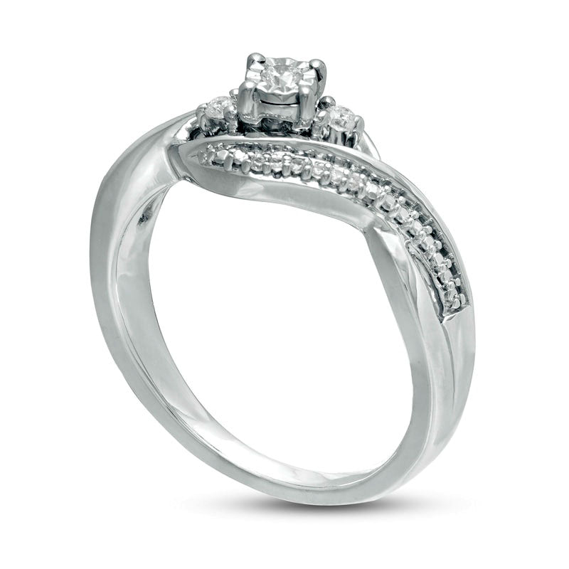 0.10 CT. T.W. Natural Diamond Three Stone Twist Shank Promise Ring in Sterling Silver