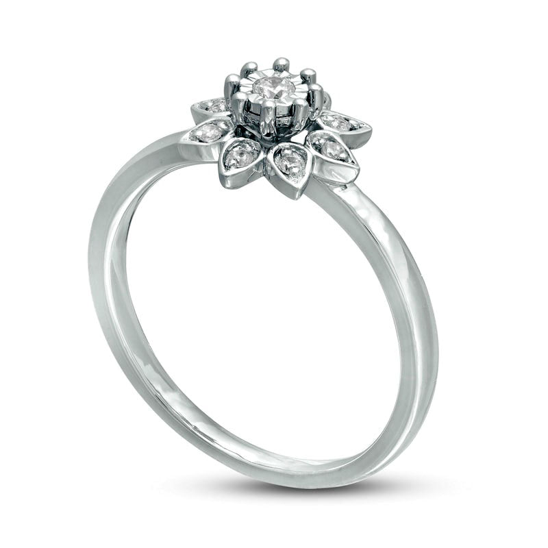 0.10 CT. T.W. Natural Diamond Flower Promise Ring in Solid 10K White Gold