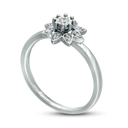 0.10 CT. T.W. Natural Diamond Flower Promise Ring in Solid 10K White Gold