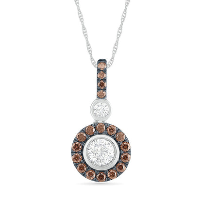 0.5 CT. T.W. Champagne and White Natural Diamond Frame Drop Pendant in 10K White Gold