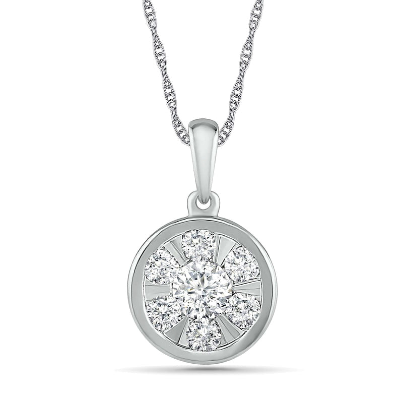 0.5 CT. T.W. Composite Natural Diamond Circle Pendant in 10K White Gold