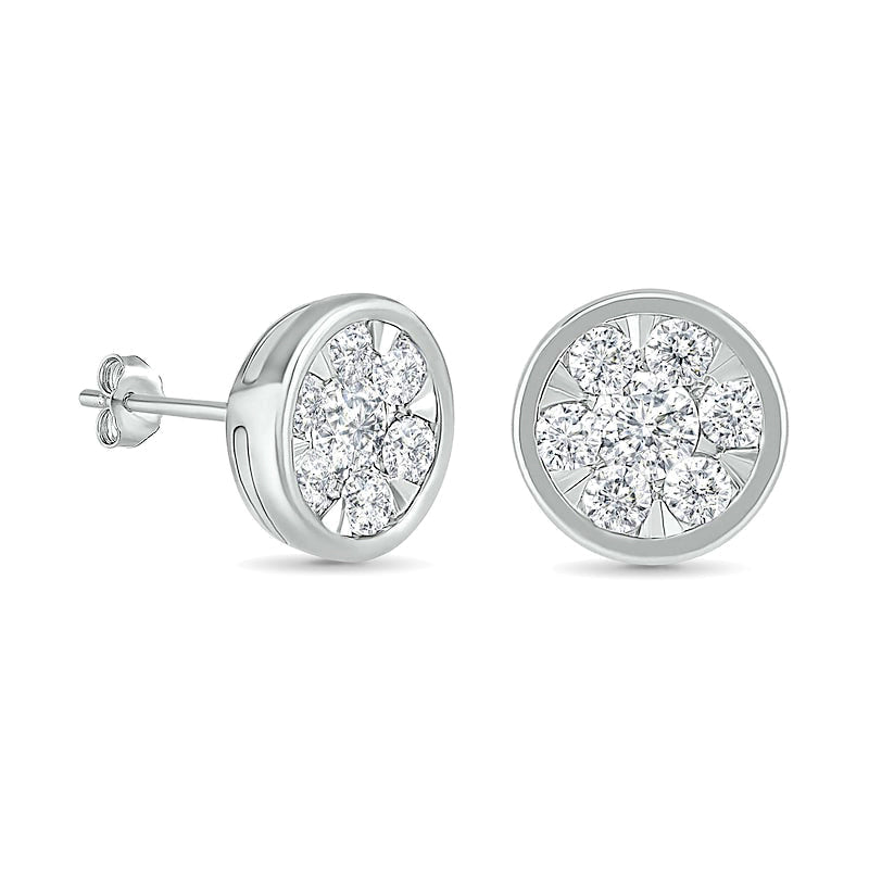 1 CT. T.W. Composite Diamond Circle Stud Earrings in 10K White Gold