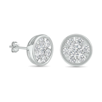 1 CT. T.W. Composite Diamond Circle Stud Earrings in 10K White Gold