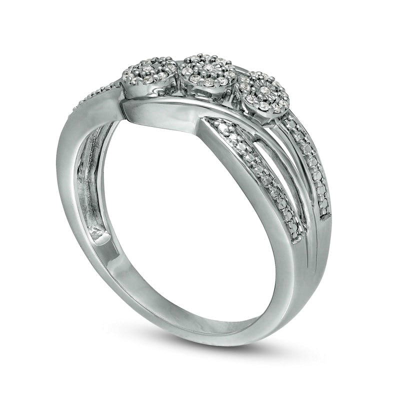 0.10 CT. T.W. Natural Diamond Frame Three Stone Bypass Promise Ring in Sterling Silver