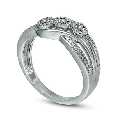 0.10 CT. T.W. Natural Diamond Frame Three Stone Bypass Promise Ring in Sterling Silver