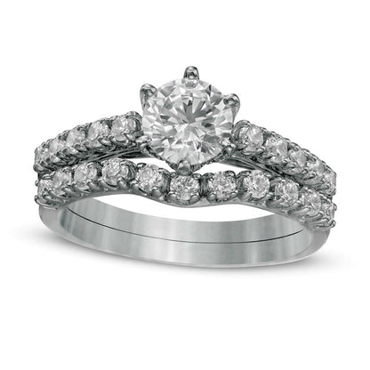 1.5 CT. T.W. Natural Diamond Bridal Engagement Ring Set in Solid 10K White Gold