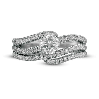 1.25 CT. T.W. Natural Diamond Wavy Bypass Split Shank Bridal Engagement Ring Set in Solid 10K White Gold