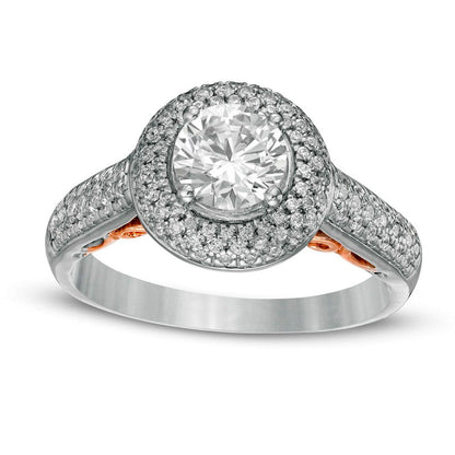 1.33 CT. T.W. Natural Diamond Frame Multi-Row Engagement Ring in Solid 10K Two-Tone Gold