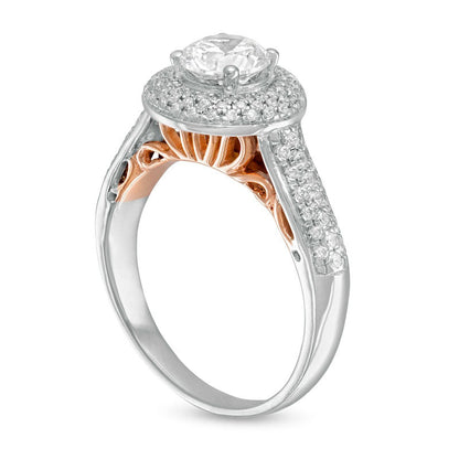 1.33 CT. T.W. Natural Diamond Frame Multi-Row Engagement Ring in Solid 10K Two-Tone Gold