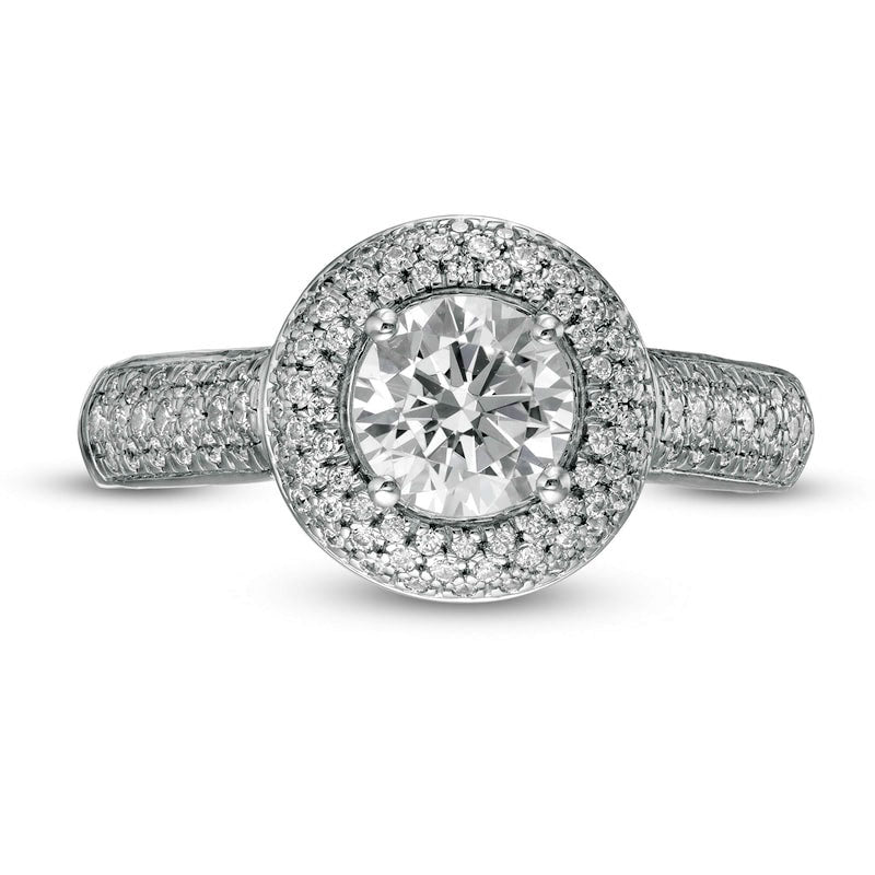 1.33 CT. T.W. Natural Diamond Frame Multi-Row Engagement Ring in Solid 10K Two-Tone Gold