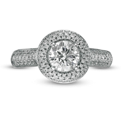 1.33 CT. T.W. Natural Diamond Frame Multi-Row Engagement Ring in Solid 10K Two-Tone Gold