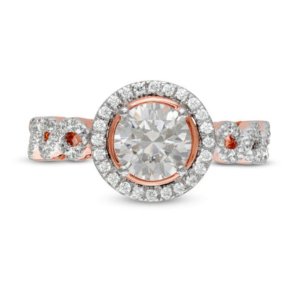 1.38 CT. T.W. Natural Diamond Frame Twist Shank Engagement Ring in Solid 10K Rose Gold