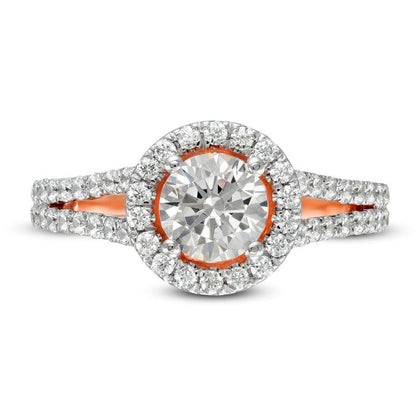 1.33 CT. T.W. Natural Diamond Frame Split Shank Engagement Ring in Solid 10K Rose Gold