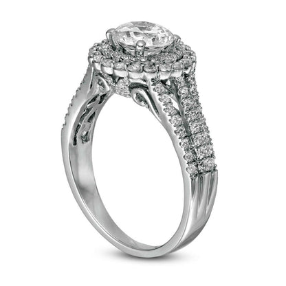 1.63 CT. T.W. Natural Diamond Frame Multi-Row Split Shank Engagement Ring in Solid 10K White Gold