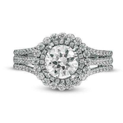 1.63 CT. T.W. Natural Diamond Frame Multi-Row Split Shank Engagement Ring in Solid 10K White Gold