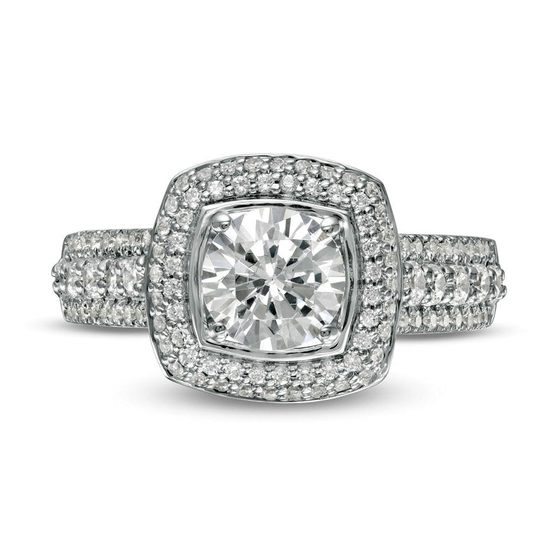 1.88 CT. T.W. Natural Diamond Double Cushion Frame Engagement Ring in Solid 10K Two-Tone Gold
