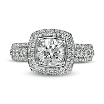 1.88 CT. T.W. Natural Diamond Double Cushion Frame Engagement Ring in Solid 10K Two-Tone Gold
