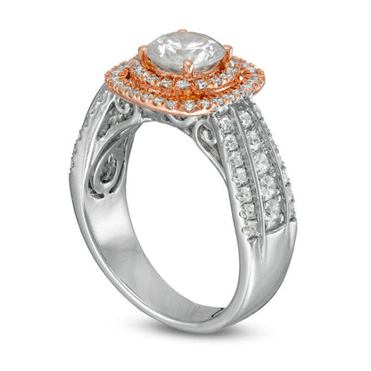 1.75 CT. T.W. Natural Diamond Cushion Frame Engagement Ring in Solid 10K Two-Tone Gold