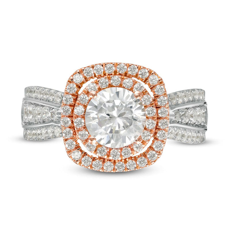 1.75 CT. T.W. Natural Diamond Cushion Frame Engagement Ring in Solid 10K Two-Tone Gold