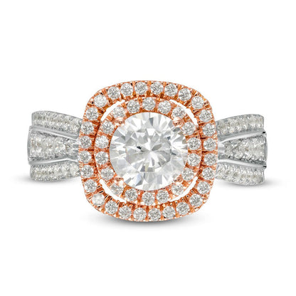 1.75 CT. T.W. Natural Diamond Cushion Frame Engagement Ring in Solid 10K Two-Tone Gold