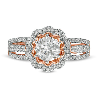 1.17 CT. T.W. Natural Diamond Flower Frame Engagement Ring in Solid 10K Rose Gold