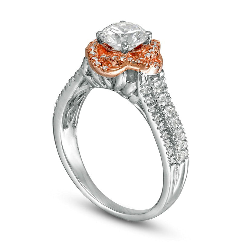 1.25 CT. T.W. Natural Diamond Swirl Frame Engagement Ring in Solid 10K Two-Tone Gold