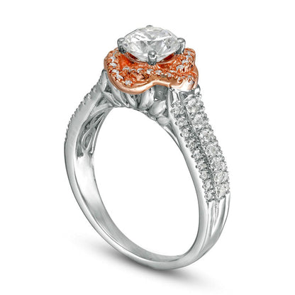 1.25 CT. T.W. Natural Diamond Swirl Frame Engagement Ring in Solid 10K Two-Tone Gold
