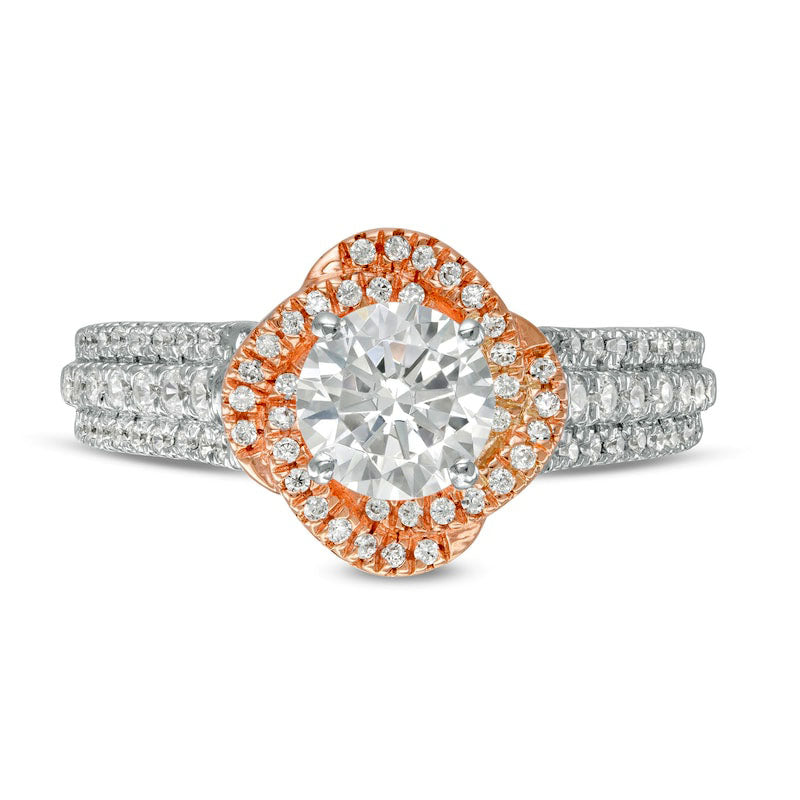 1.25 CT. T.W. Natural Diamond Swirl Frame Engagement Ring in Solid 10K Two-Tone Gold
