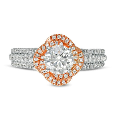 1.25 CT. T.W. Natural Diamond Swirl Frame Engagement Ring in Solid 10K Two-Tone Gold
