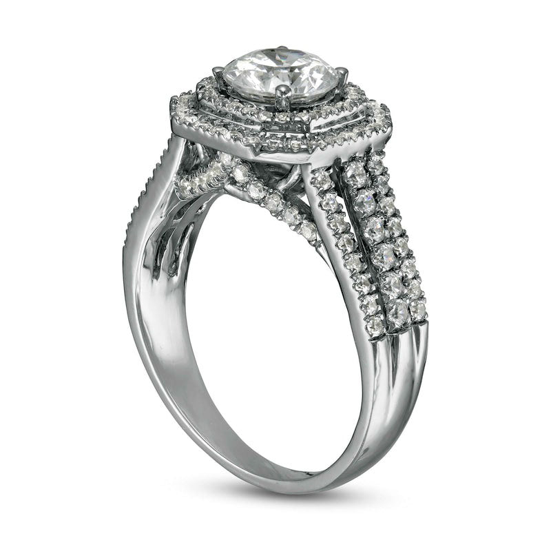 1.75 CT. T.W. Natural Diamond Double Octagon Frame Engagement Ring in Solid 10K White Gold