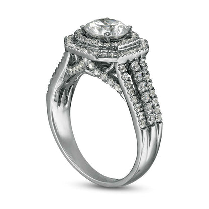 1.75 CT. T.W. Natural Diamond Double Octagon Frame Engagement Ring in Solid 10K White Gold