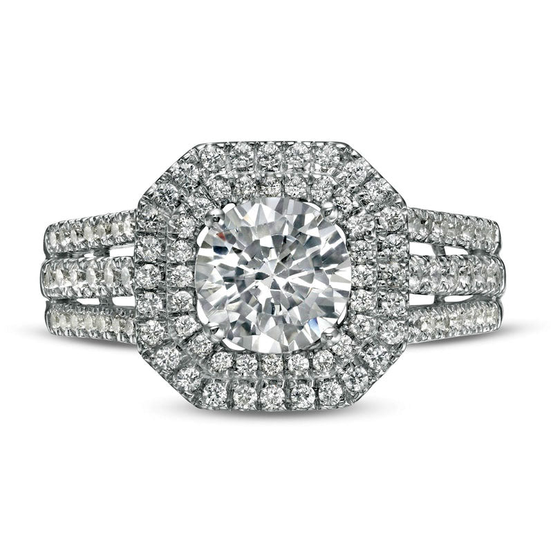1.75 CT. T.W. Natural Diamond Double Octagon Frame Engagement Ring in Solid 10K White Gold