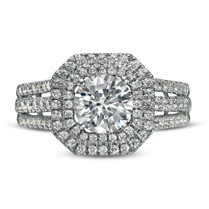 1.75 CT. T.W. Natural Diamond Double Octagon Frame Engagement Ring in Solid 10K White Gold