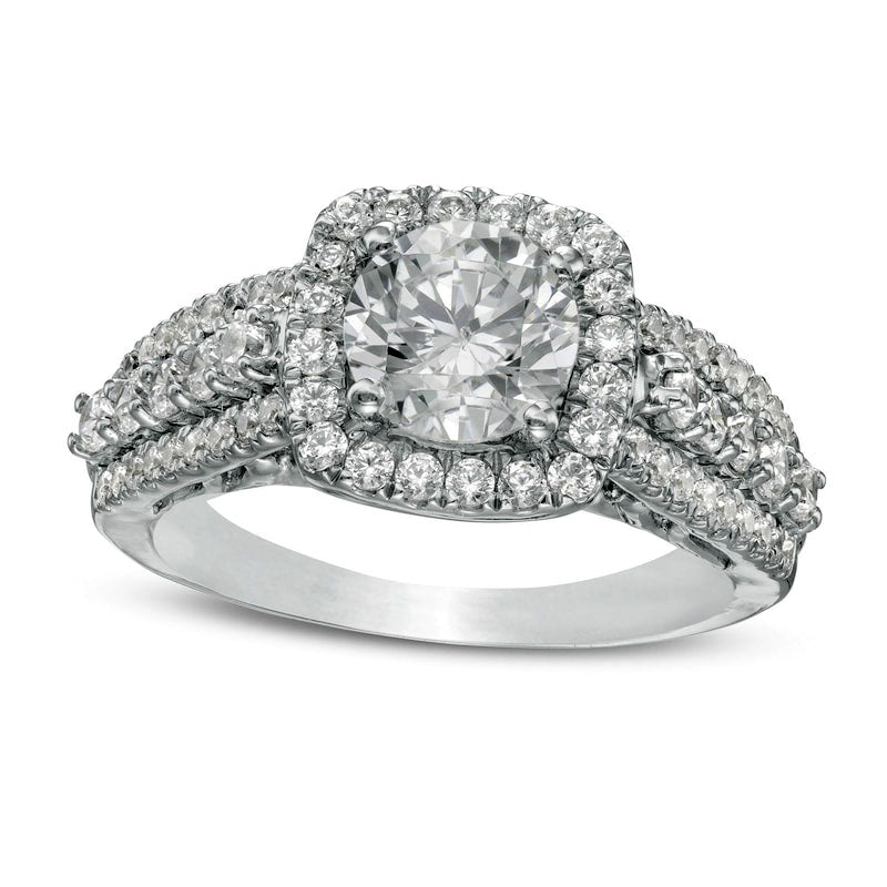 1.75 CT. T.W. Natural Diamond Cushion Frame Engagement Ring in Solid 10K White Gold