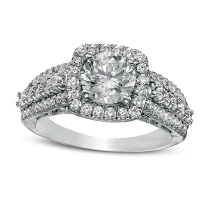 1.75 CT. T.W. Natural Diamond Cushion Frame Engagement Ring in Solid 10K White Gold