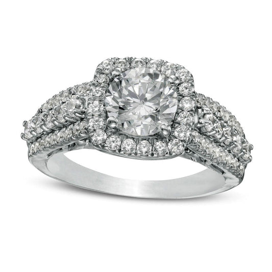 1.75 CT. T.W. Natural Diamond Cushion Frame Engagement Ring in Solid 10K White Gold