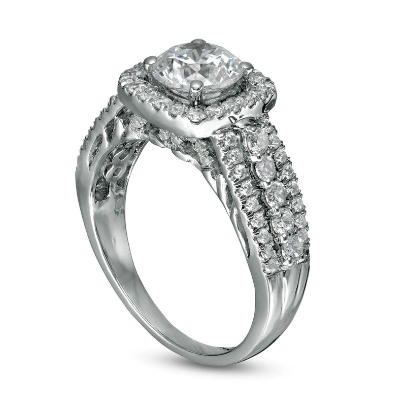 1.75 CT. T.W. Natural Diamond Cushion Frame Engagement Ring in Solid 10K White Gold