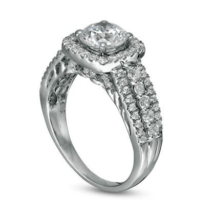 1.75 CT. T.W. Natural Diamond Cushion Frame Engagement Ring in Solid 10K White Gold