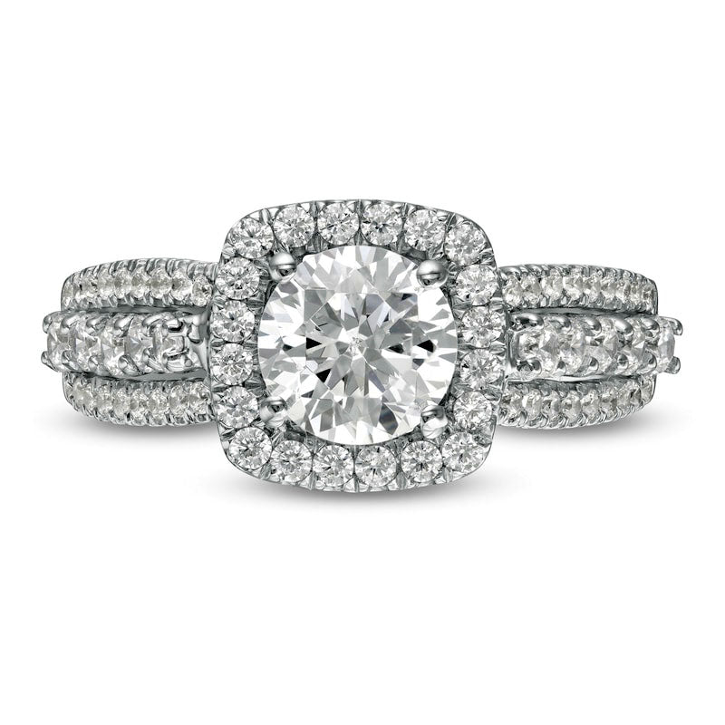 1.75 CT. T.W. Natural Diamond Cushion Frame Engagement Ring in Solid 10K White Gold