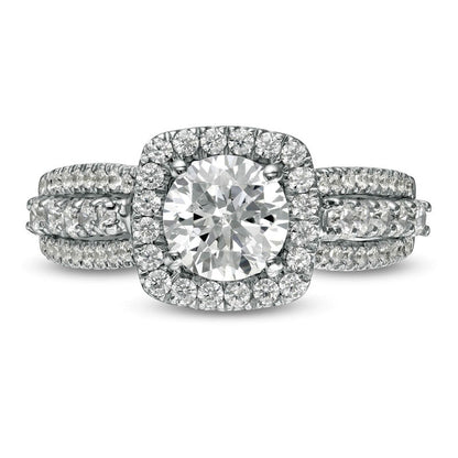 1.75 CT. T.W. Natural Diamond Cushion Frame Engagement Ring in Solid 10K White Gold