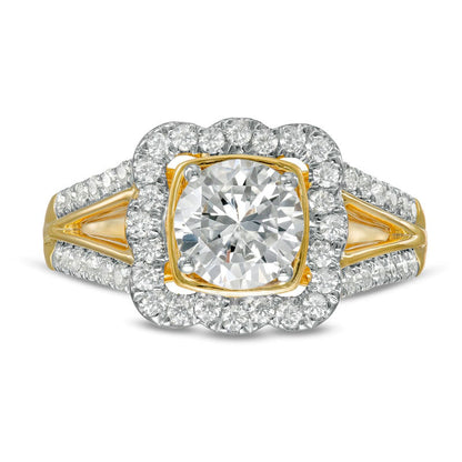 1.5 CT. T.W. Natural Diamond Cushion Frame Split Shank Antique Vintage-Style Engagement Ring in Solid 10K Yellow Gold