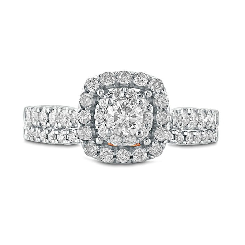 1.0 CT. T.W. Natural Diamond Cushion Frame Split Shank Bridal Engagement Ring Set in Solid 10K Two-Tone Gold